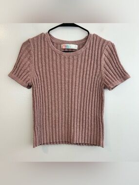 Free People Beach Dusty Pink Short Sleeve Ribbed Stretch Top Size Mdium